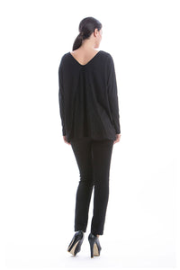 Loose Fit Long Sleeve V Neck Top by Conquista Fashion