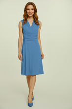Load image into Gallery viewer, Dusty Light Blue Sleeveless Jersey Dress with Waist Tie in Viscose and Elastane