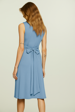 Load image into Gallery viewer, Dusty Light Blue Sleeveless Jersey Dress with Waist Tie in Viscose and Elastane