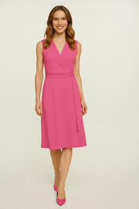 Orchid Sleeveless Jersey Dress with Waist Tie in Viscose and Elastane