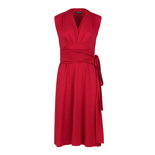 Chili Pepper Sleeveless V-Neck Wrap Dress – Soft Viscose Jersey