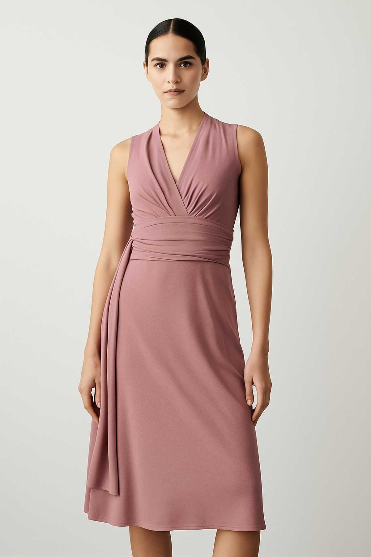 Φόρεμα Old Rose με V-Neck και αμάνικο ντεκολτέ – Μαλακό ζέρσεϊ από βισκόζη
