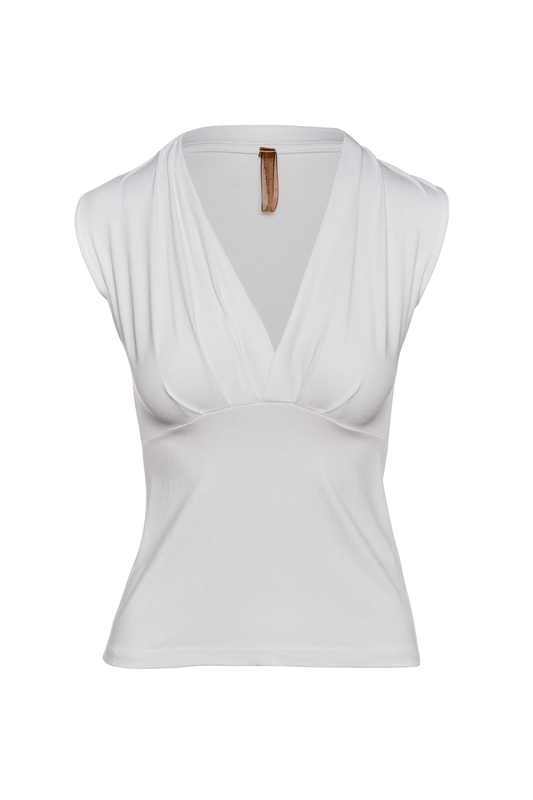 Women’s Sleeveless White Jersey Top – Micromodal & Elastane V-Neck Blouse