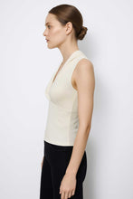 Load image into Gallery viewer, Women’s Sleeveless Ecru Jersey Top – Micromodal &amp; Elastane V-Neck Blouse