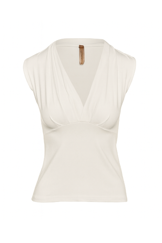 Women’s Sleeveless Ecru Jersey Top – Micromodal & Elastane V-Neck Blouse