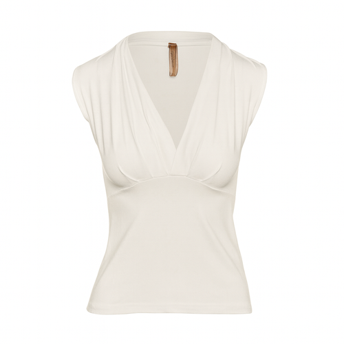 Women’s Sleeveless Ecru Jersey Top – Micromodal & Elastane V-Neck Blouse