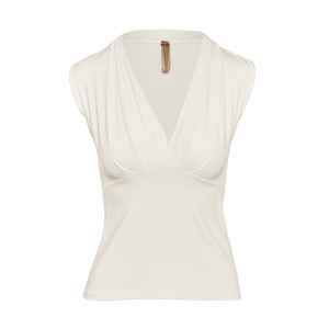 Women’s Sleeveless Ecru Jersey Top – Micromodal & Elastane V-Neck Blouse