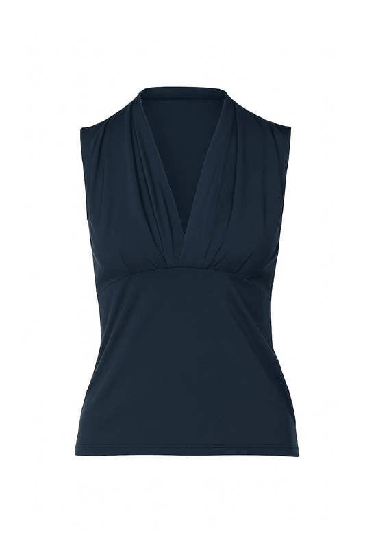 Sleeveless Draped V-Neck Jersey Top – Deep Navy