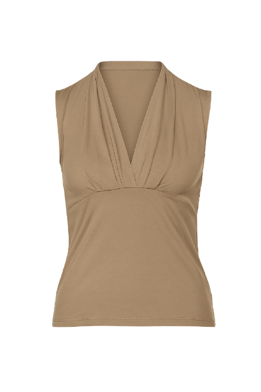 Sleeveless Drape-Front Jersey Top in Sand
