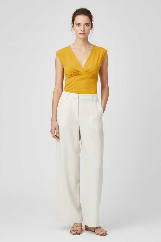 Sleeveless Drape-Front Jersey Top in Golden Yellow