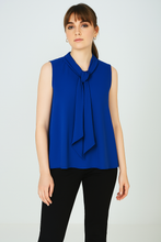 Load image into Gallery viewer, Sleeveless Bow-Tie Blouse in Cobalt Blue – Conquista