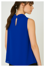 Load image into Gallery viewer, Sleeveless Bow-Tie Blouse in Cobalt Blue – Conquista