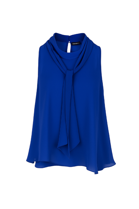 Sleeveless Bow-Tie Blouse in Cobalt Blue – Conquista