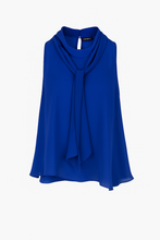 Load image into Gallery viewer, Sleeveless Bow-Tie Blouse in Cobalt Blue – Conquista