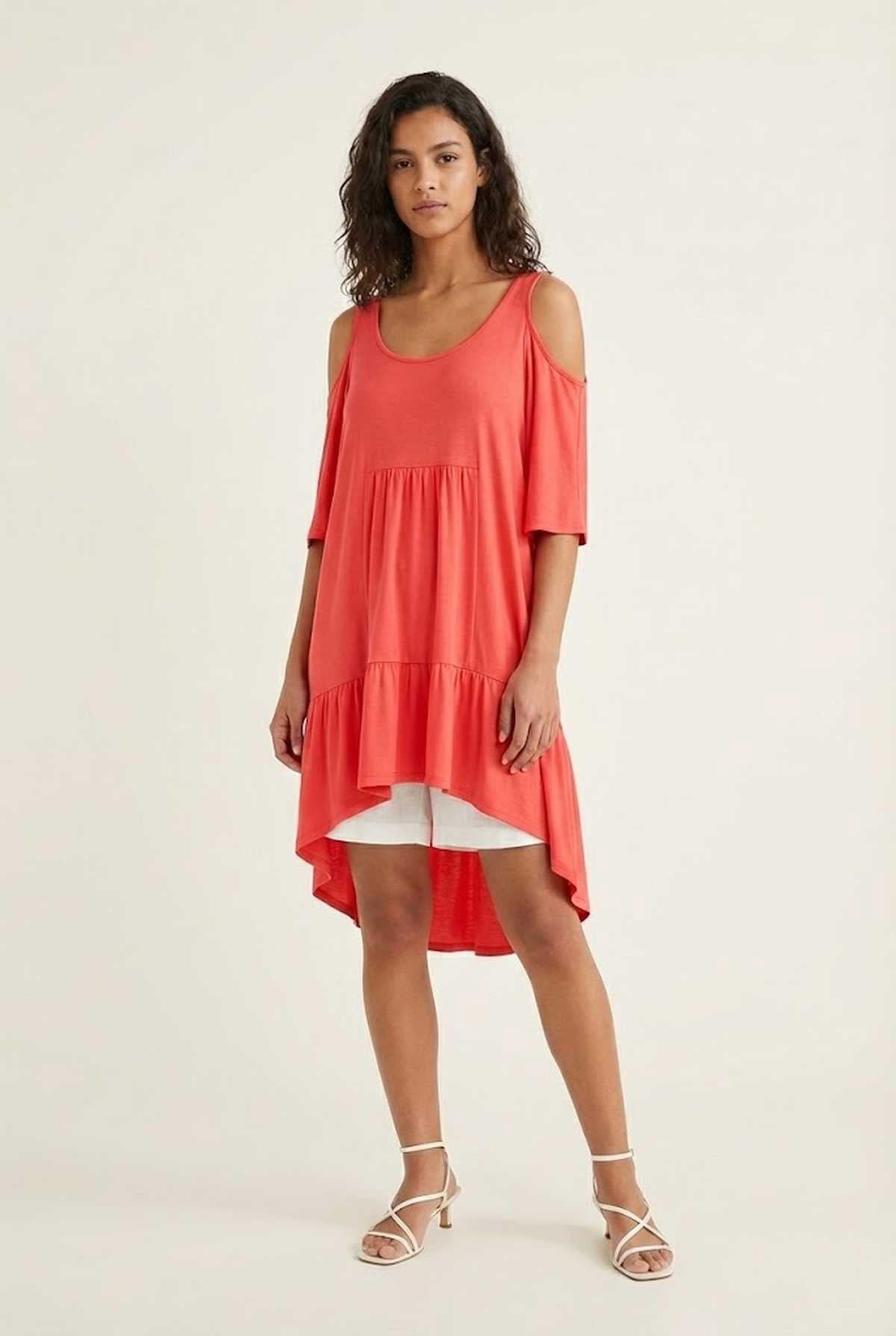 Flowing Cold-Shoulder Tunic with High-Low Hem