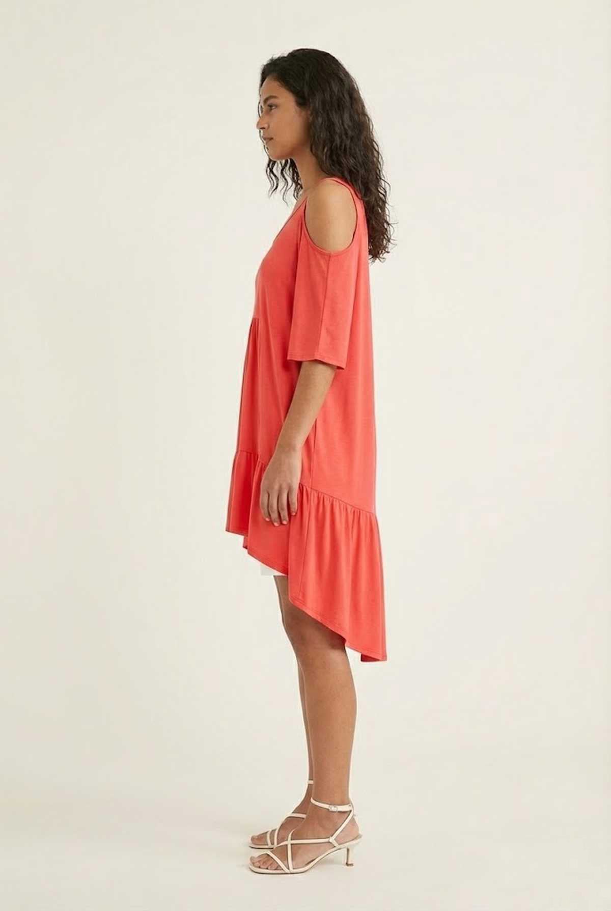 Flowing Cold-Shoulder Tunic with High-Low Hem