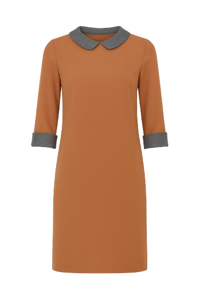 Straight Winter Dress with Contrast Peter Pan collar