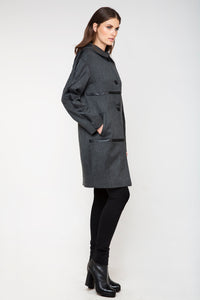 Coat with Leather Look Detail