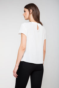 Women's Elegant White Polyester-Elastane Georgette Crepe Top with Keyhole Back