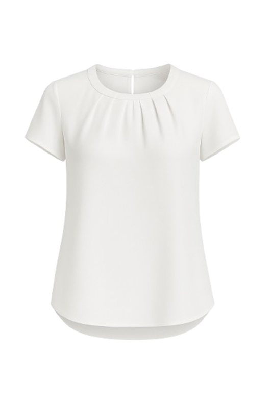 Women's Elegant White Polyester-Elastane Georgette Crepe Top with Keyhole Back