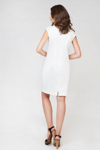 Elegant White Punto di Roma Knit Dress with Cap Sleeves