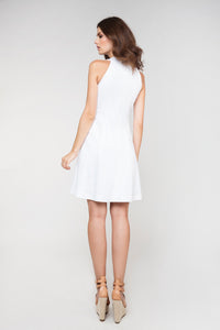 Women's Classic White Cotton-Blend Gabardine A-Line Dress with Stretch