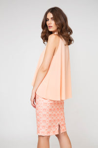 Chic Apricot Draped Neckline Sleeveless Blouse