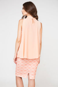 Chic Apricot Draped Neckline Sleeveless Blouse