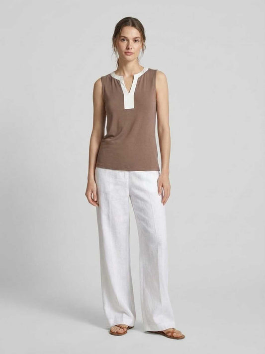 Sleeveless Contrast-Neck Top with Clean Silhouette