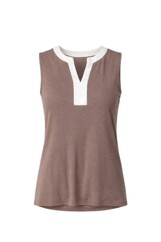 Sleeveless Contrast-Neck Top with Clean Silhouette