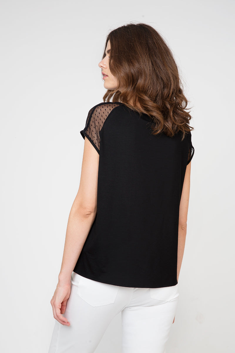 Women's Chic Printed Viscose Front Jersey Top With Contrasting Back & Mesh Shoulders