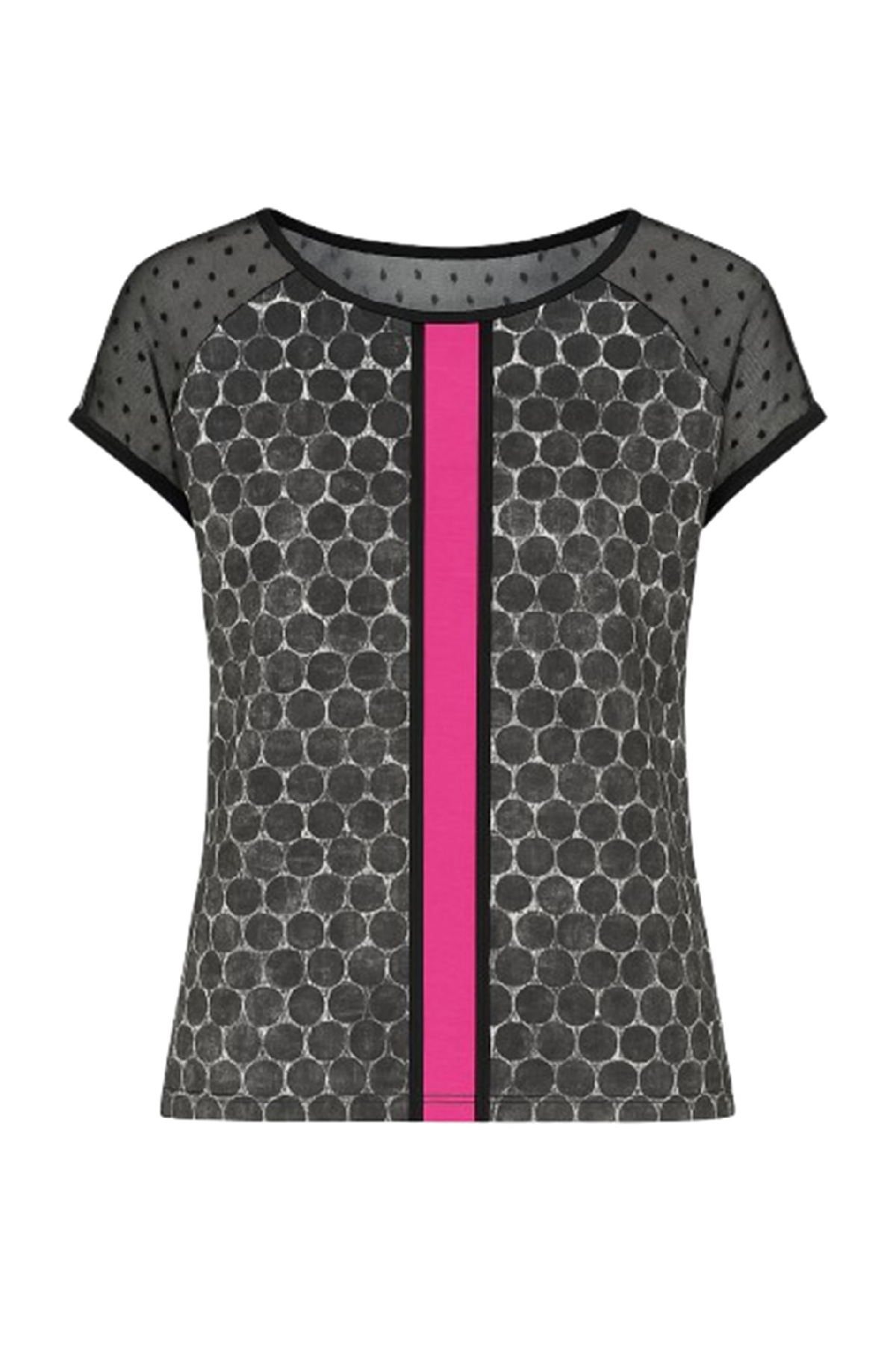 Women's Chic Printed Viscose Front Jersey Top With Contrasting Back & Mesh Shoulders