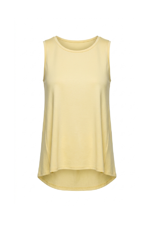 Yellow Sleeveless Top with Rounded Hemline