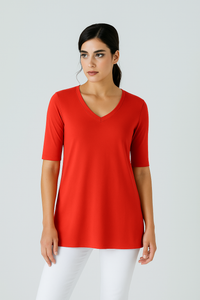 Tunic in Viscose-Elastane Jersey with Half Sleeves – Flame Red