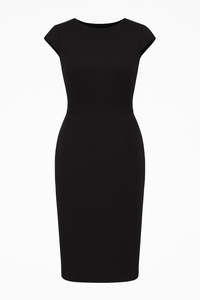 Solid Colour Dress with Cap Sleeves Black Color