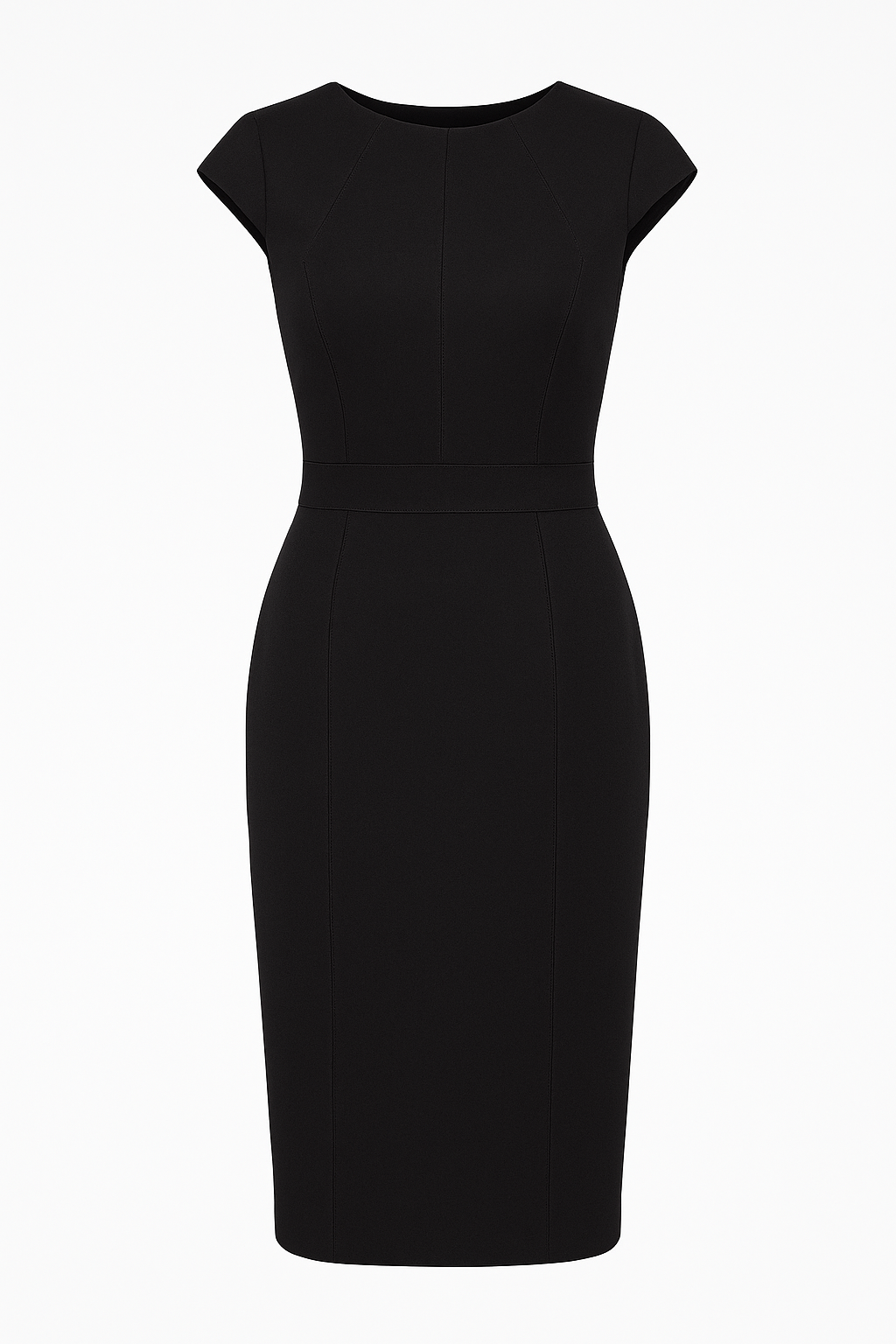 Solid Colour Dress with Cap Sleeves Black Color