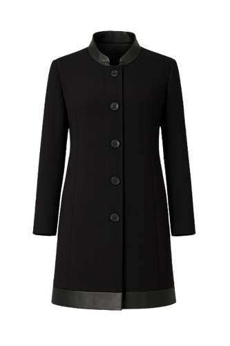 Black Coat with Pleather Detail