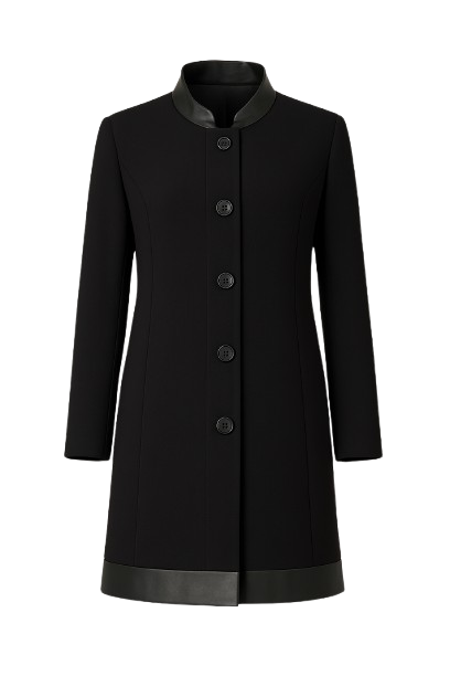 Black Coat with Pleather Detail