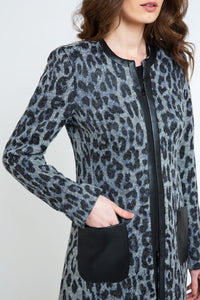 Animal Print Coat with Pleather Detail