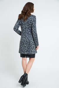 Animal Print Coat with Pleather Detail