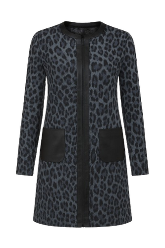 Animal Print Coat with Pleather Detail