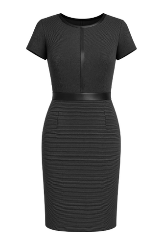 Cap Sleeve Pleather Detail Knit Dress