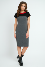 Load image into Gallery viewer, Straight Short Sleeve Dress with Stand Up Collar In Red