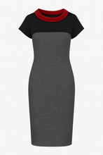 Load image into Gallery viewer, Straight Short Sleeve Dress with Stand Up Collar In Red