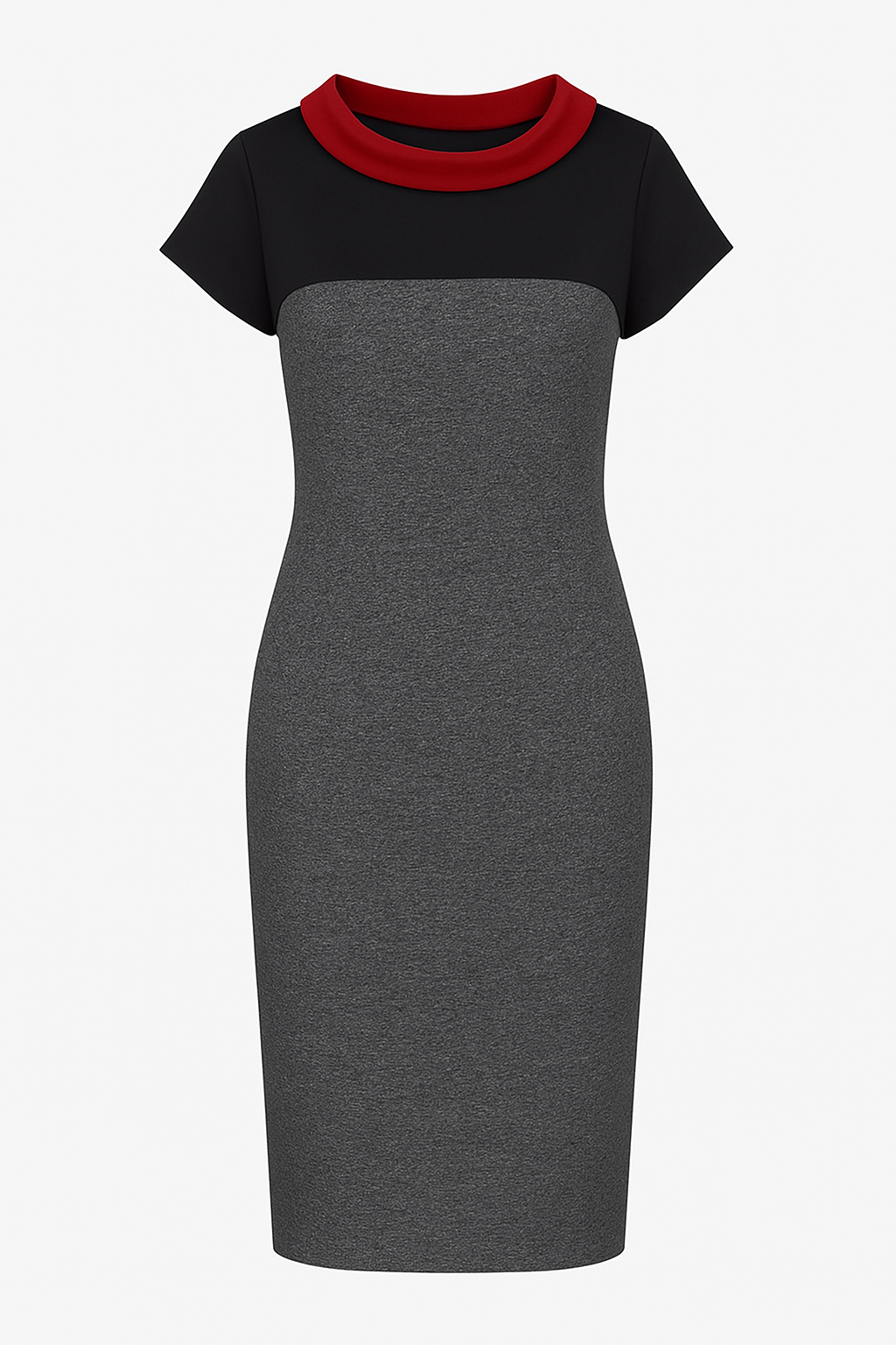 Straight Short Sleeve Dress with Stand Up Collar In Red