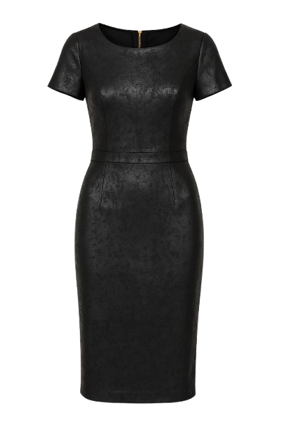 Black Leather Effect Fitted Dress