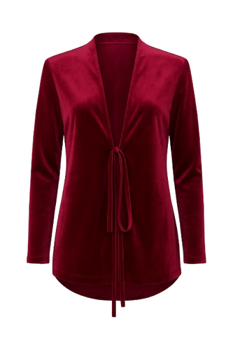 Burgundy Velvet Cardigan with Ties