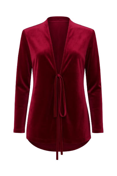 Burgundy Velvet Cardigan with Ties