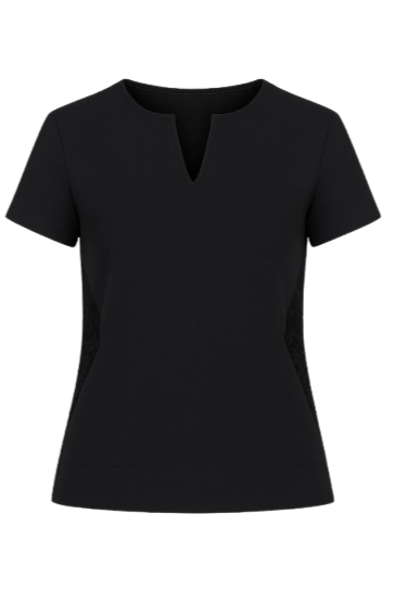 Black Short Sleeve V Neck Top