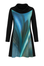 Load image into Gallery viewer, A Line Print Dress with Turtle Neck in Petrol